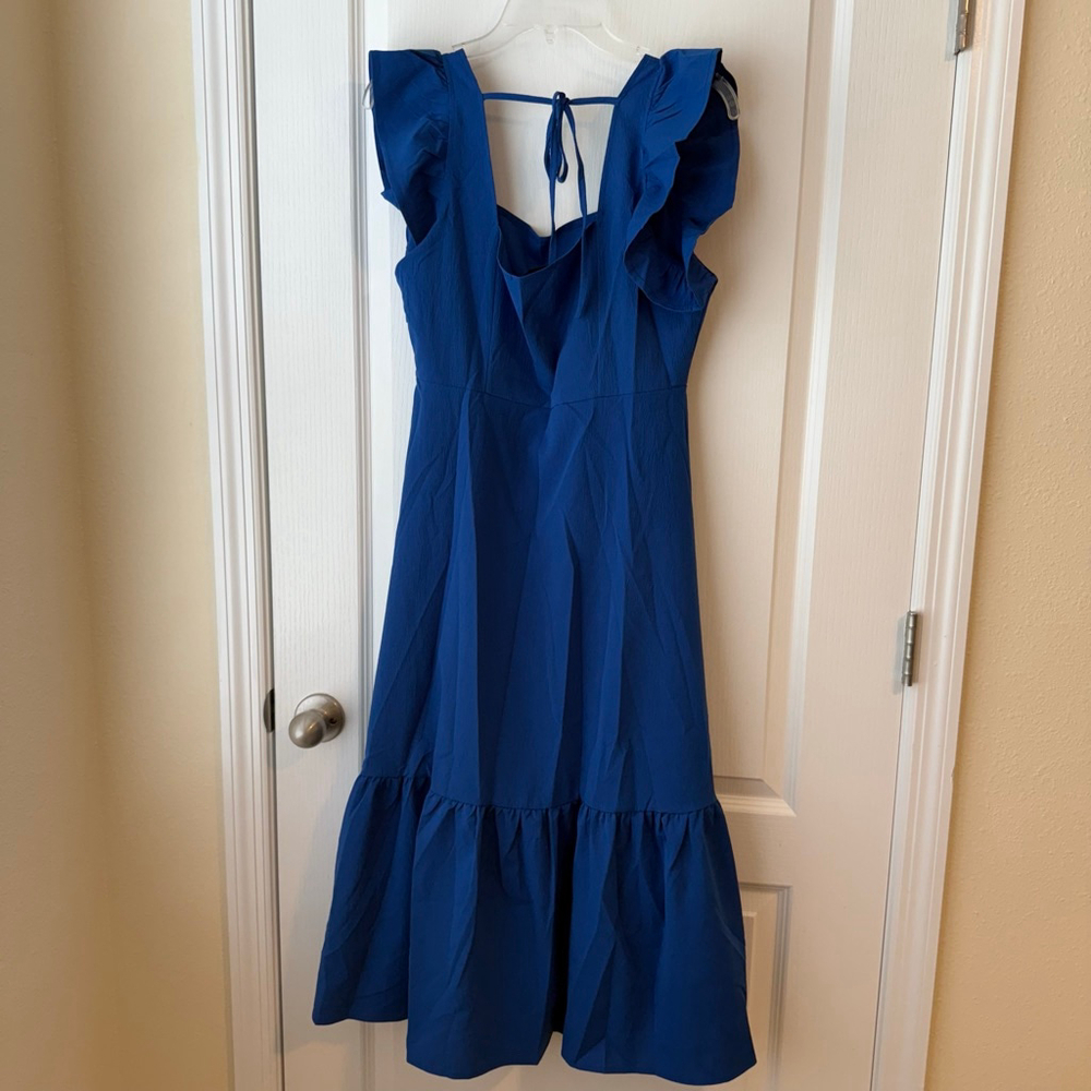 Women's Aveloria Blue Ruffle Sleeve Square Neck Midi Dress Size L (US 10)